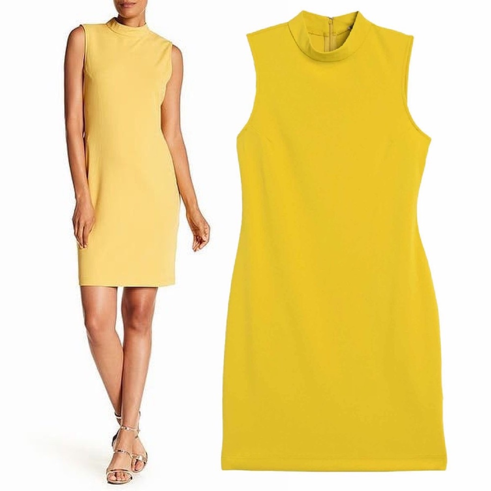 Sharagano Sleeveless Lime Mock Neck Shift Dress 14